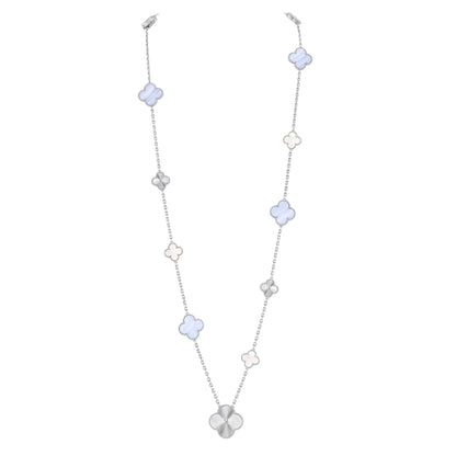 [Camiery]DETACHABLE CLOVER 15(11+4) FLOWER SILVER NECKLACE SET