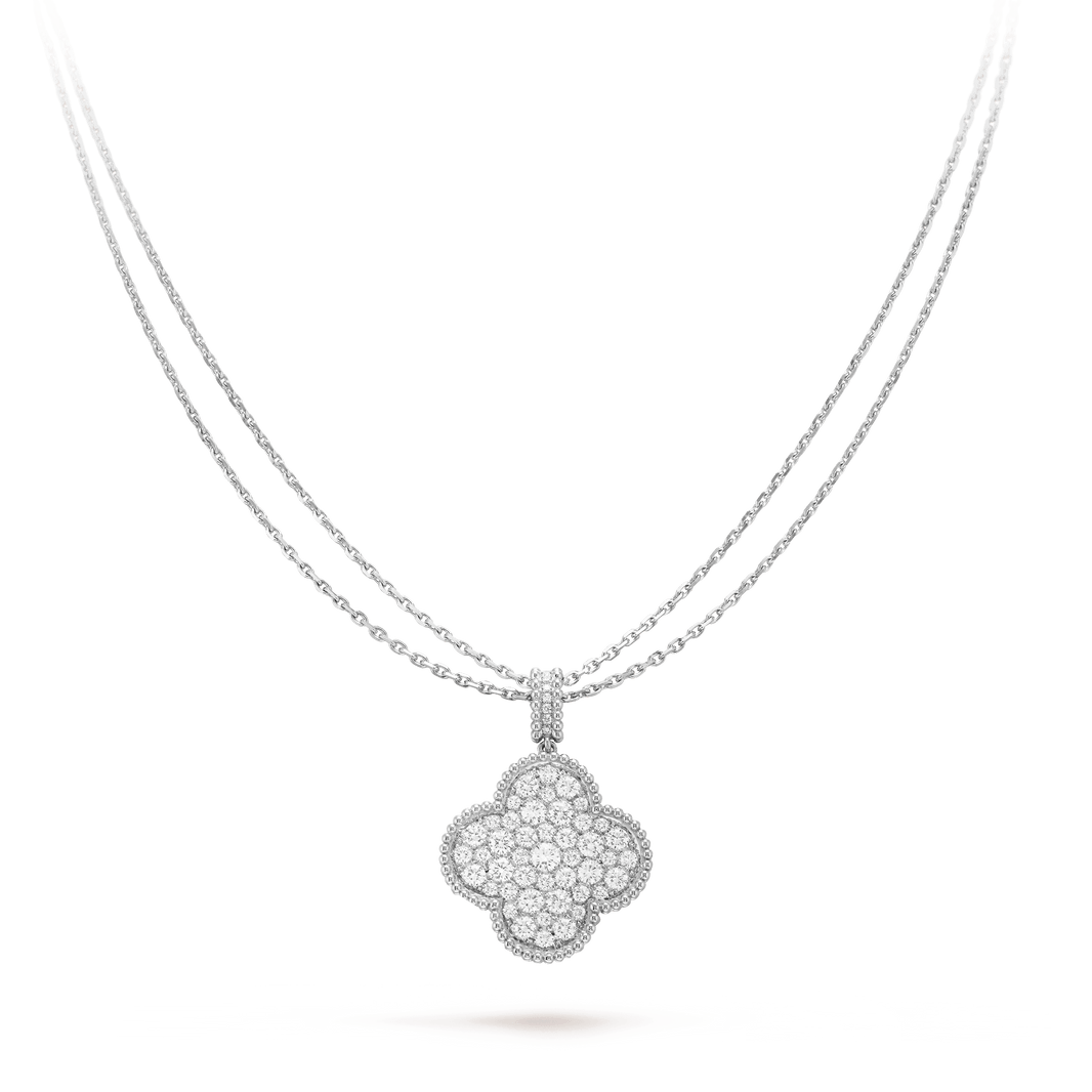 [Camiery]CLOVER 25MM SILVER FULL DIAMOND BIG CLOVER NECKLACE