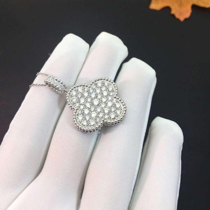 [Camiery]CLOVER 25MM SILVER FULL DIAMOND BIG CLOVER NECKLACE
