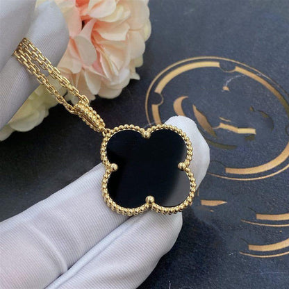 [Camiery]CLOVER 25MM GOLD ONYX BIG CLOVER NECKLACE