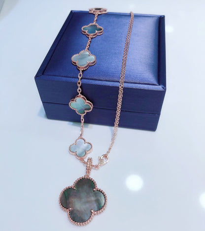 [Camiery]COMBINED BRACELET 5 MOTIFS AND NECKLACE DARK MOP ROSE GOLD