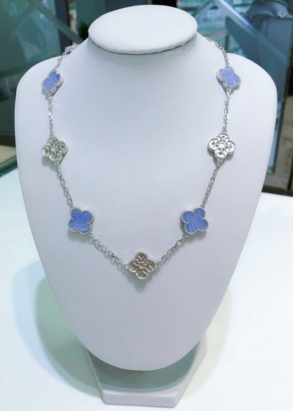 [Camiery]CLOVER 10 MOTIFS CHALCEDONY DIAMONDS SILVER NECKLACE