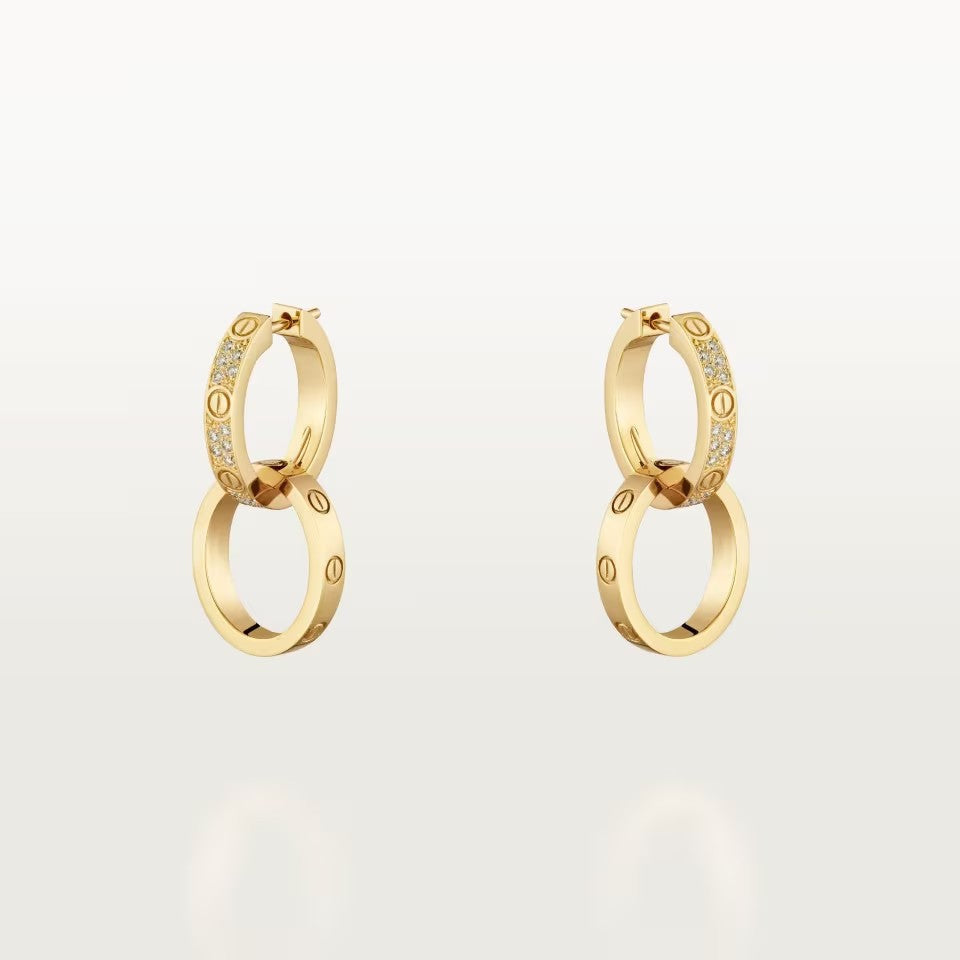 [Camiery] LOVE 3.3MM DANGLE HALF DIAMOND EARRINGS