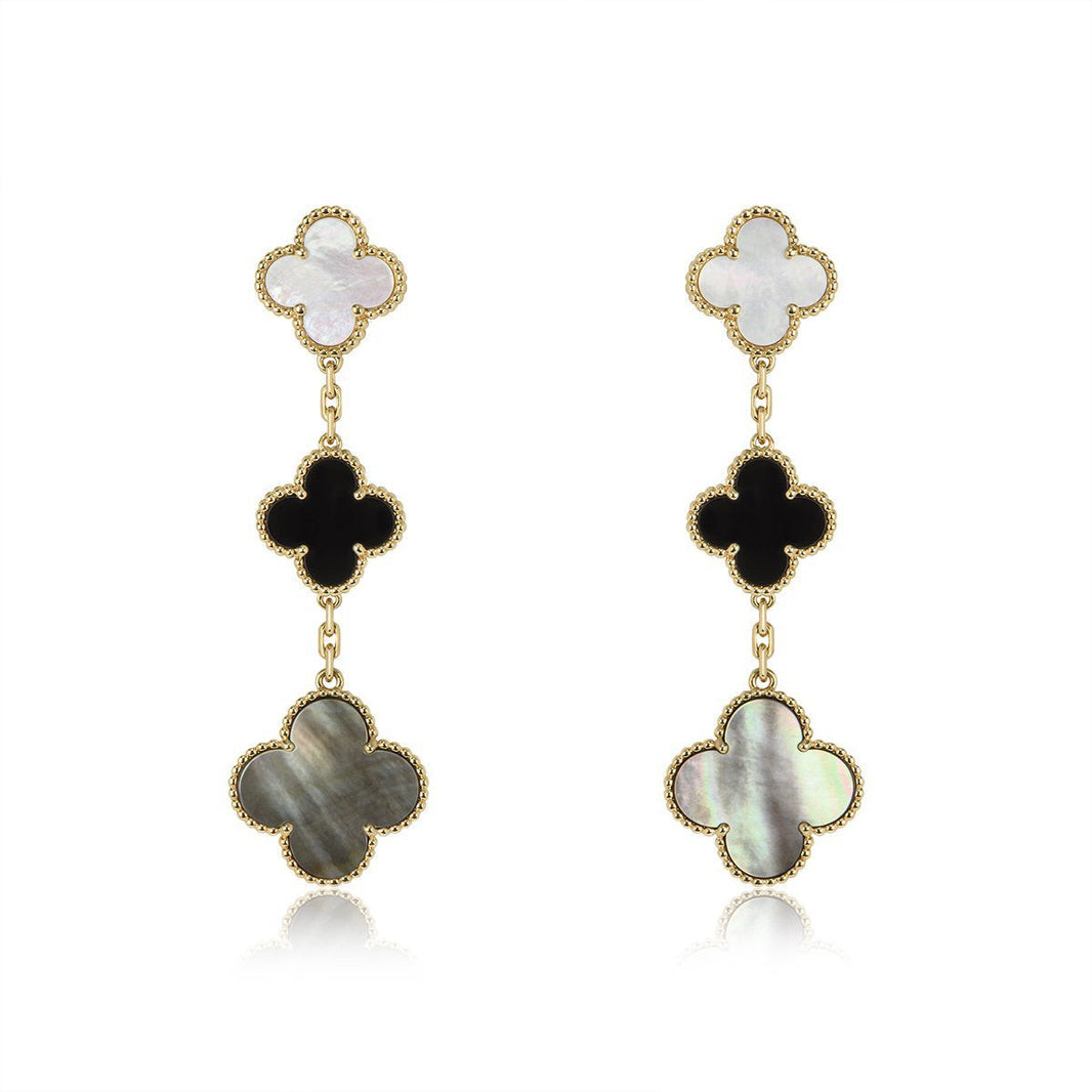 [Camiery]CLOVER EARRINGS GOLD ONYX MOP 3 MOTIF